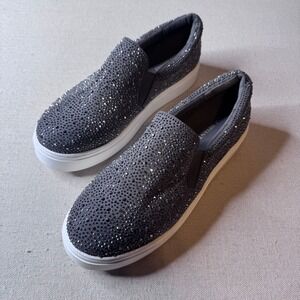 Lane Bryant Gray Rhinestone Slip On Platform Sneakers Womens 11W Wide Width